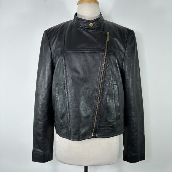 NWT Michael Kors Black Lamb Leather Moto Jacket Women's Size XL - Picture 2 of 16